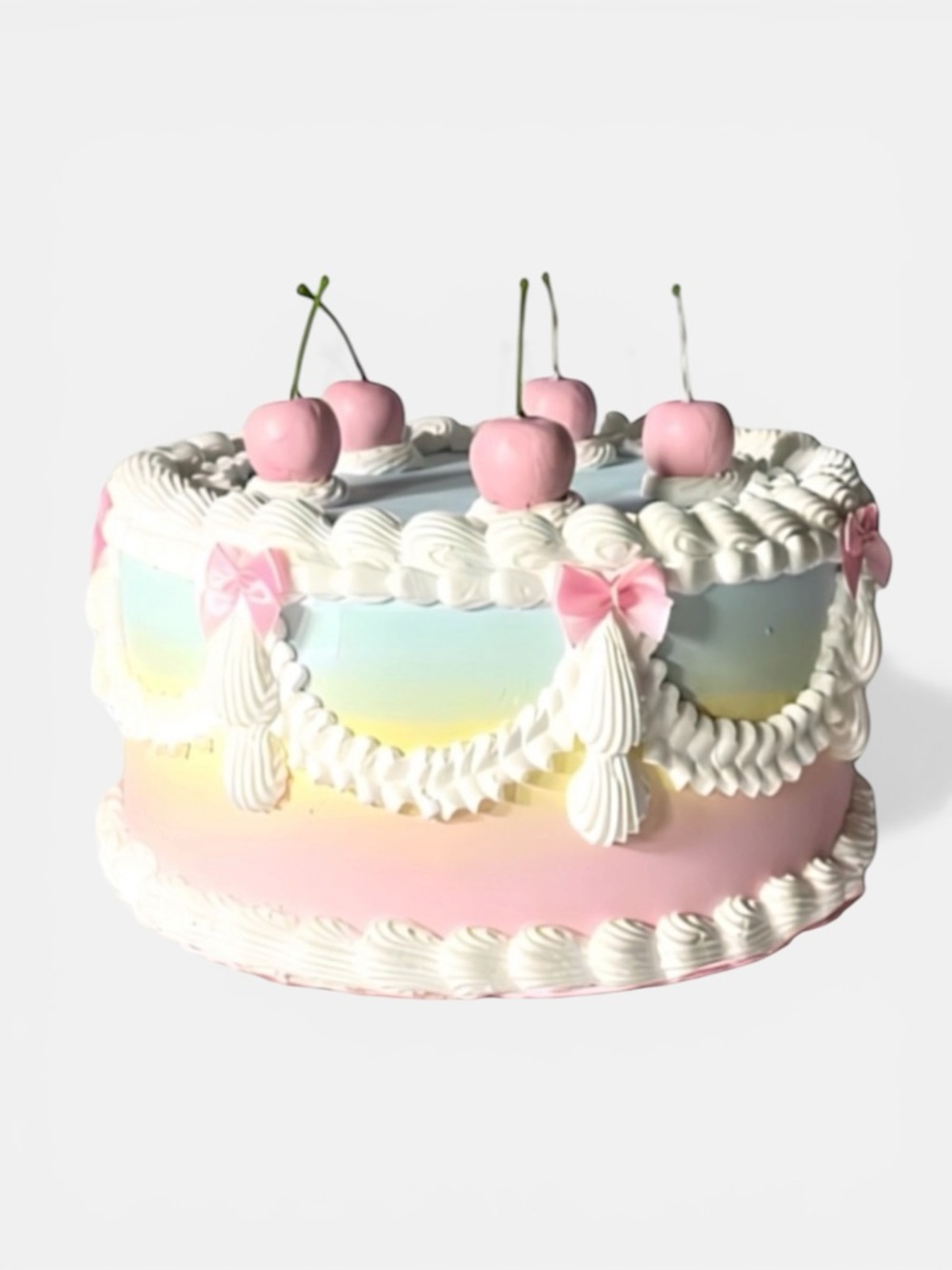 Pastel Faux Cake Decor w/ Cherries | Coquette Fake Cake Kawaii Display